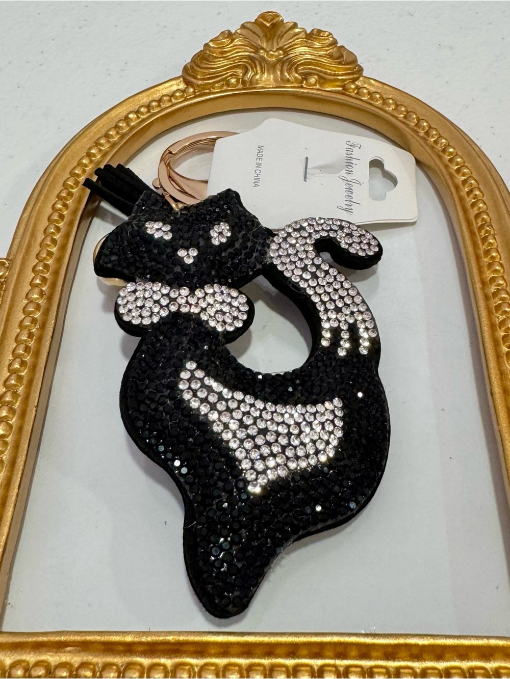 New Sparkling Black Cat Keychain with Rhinestones